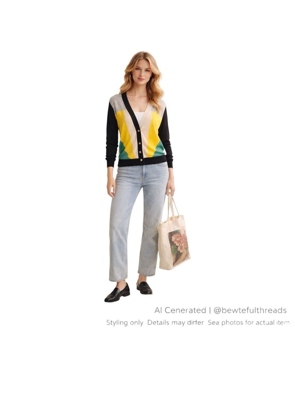 Retro Colourblock Cardigan Preppy Indie Art Teacher Core Knit S